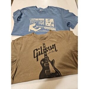 Gibson Les Paul Gitar T-Shirts Bundle Of 2 Green & Blue Mens Large (1346